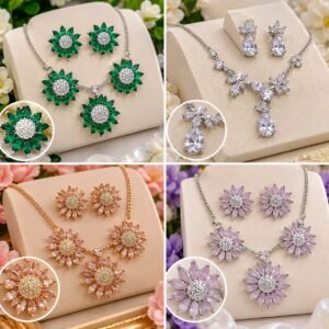 Elegant Floral Crystal Necklace & Earrings Set