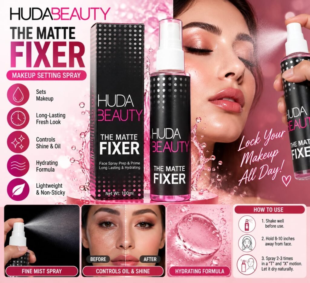 HUDA BEAUTY The Matte Fixer Makeup Setting Spray – 100ml
