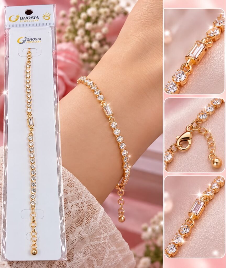 Ghosia Jewellery Gold-Tone Crystal Bracelet for Women