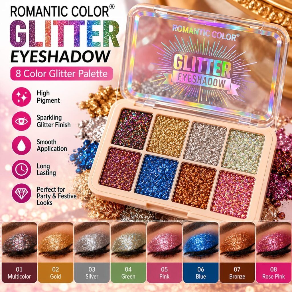 Romantic Color 8-Color Glitter Eyeshadow Palette
