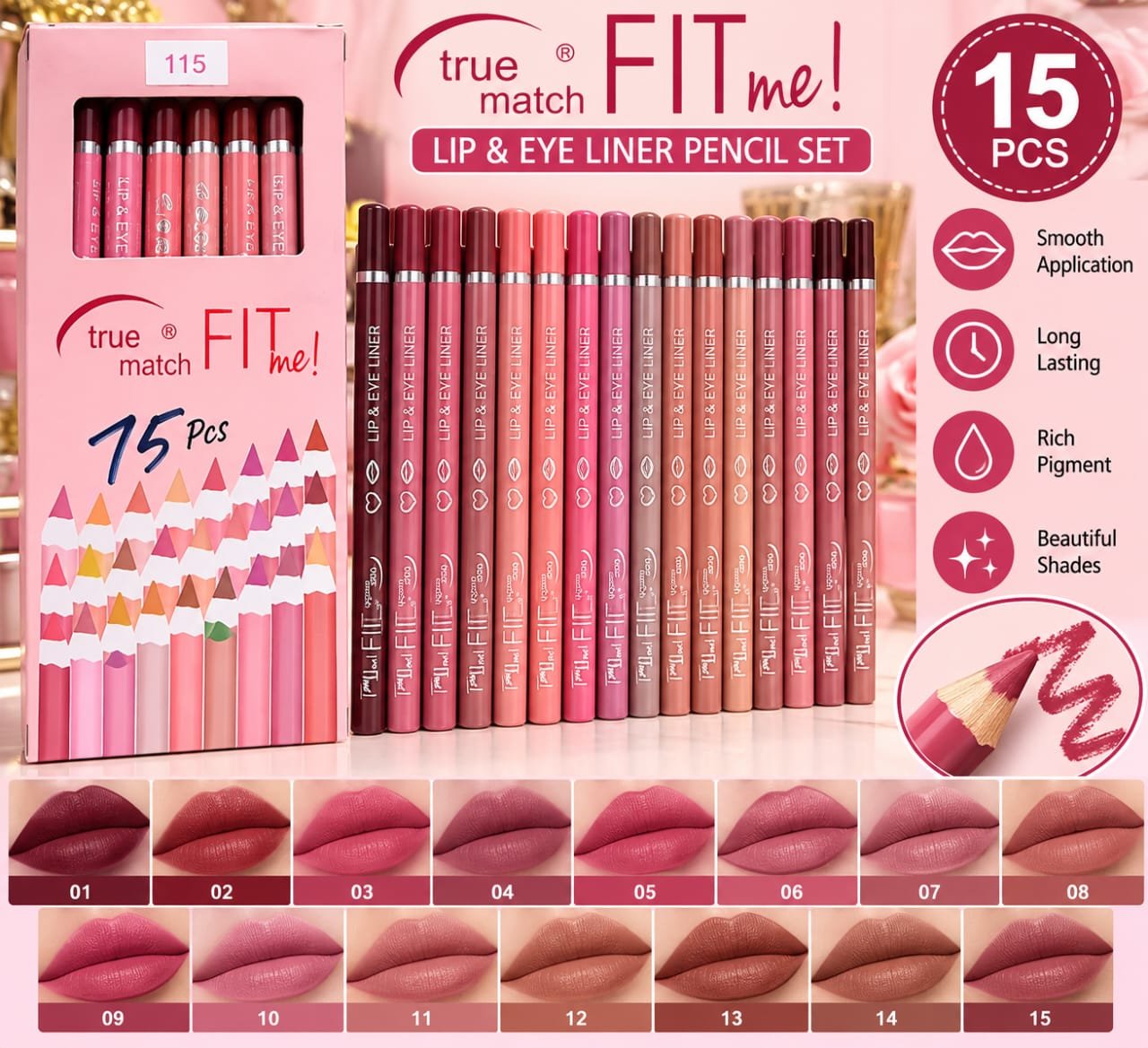 True Match 15-Piece Lip Gloss & Lip Liner Set 💄