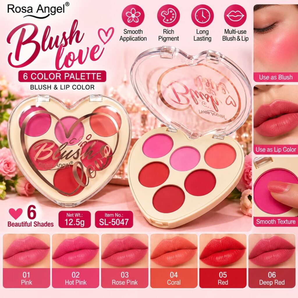 Rosa Angel Heart-Shaped 6-Color Blush & Lip Color Palette