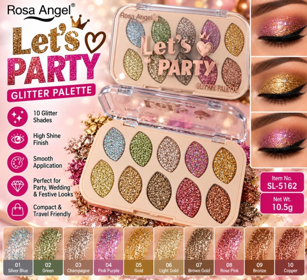 Rosa Angel 10-Color Glitter Eyeshadow Palette – Party Palette