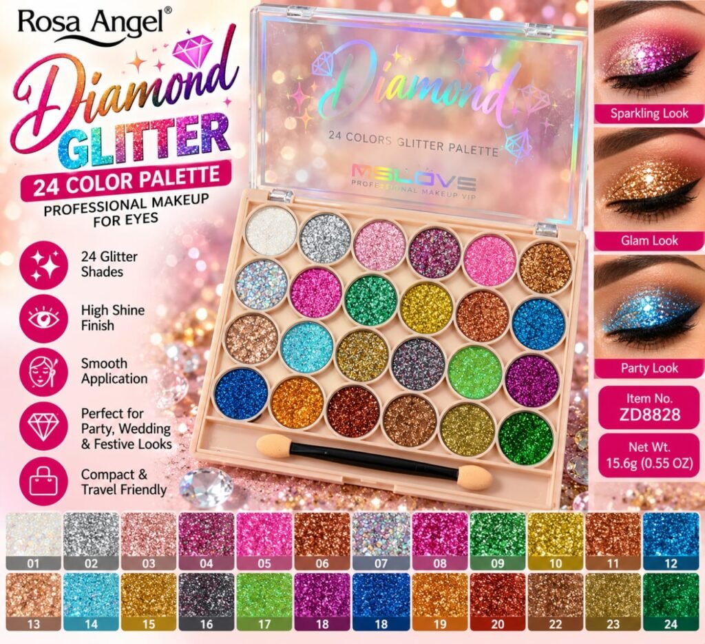 Rosa Angel 24-Color Diamond Glitter Eyeshadow Palette