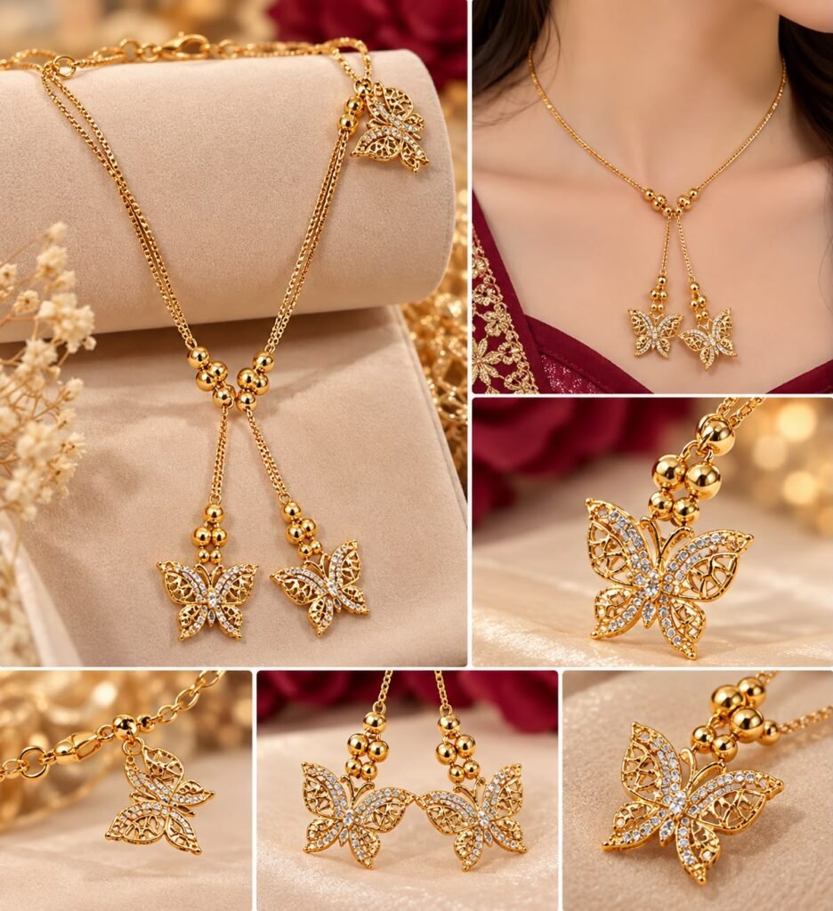 Elegant Butterfly Necklace – Gold-Tone Double Butterfly Pendant
