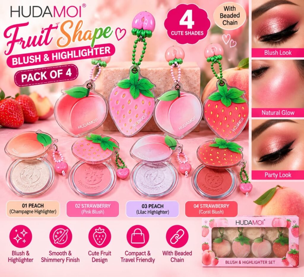 HUDAMOI Fruit Shape Blush & Highlighter – Pack of 4